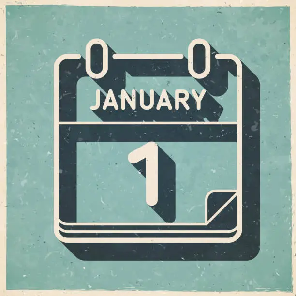 Vector illustration of January 1. Icon in retro vintage style - Old textured paper