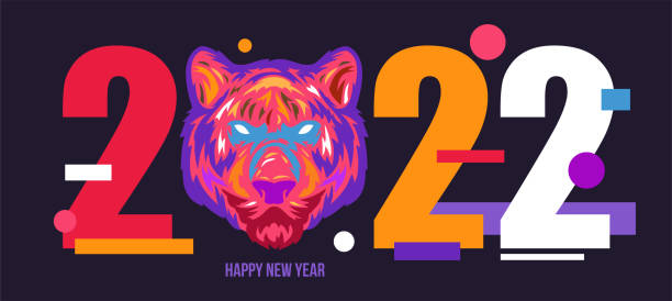 istock Abstract design for chinese new year 2022. Concept background with tiger head for banner, card, poster in colorful geometric pop art style. Creative holiday vector illustration. 1338404349