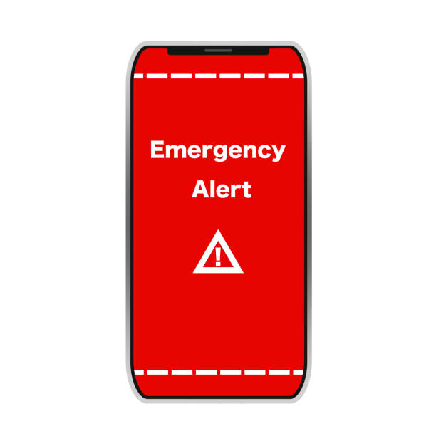 “emergency alert” on a cell phone screen, Disaster strikes design of disaster strikes 
on a cell phone screen gale illustrations stock illustrations