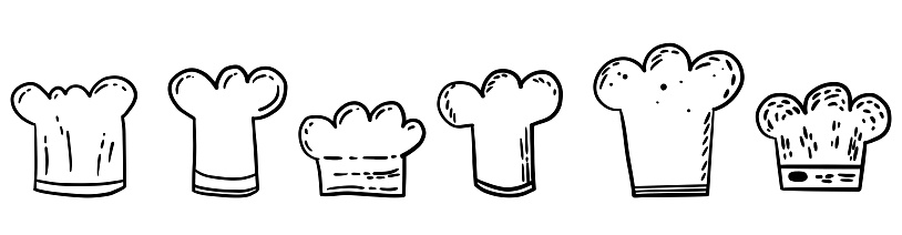 Toque Coloring Set Of Vector Cooking Toque Hand Drawn In Vecto Sketch Doodle Style ...