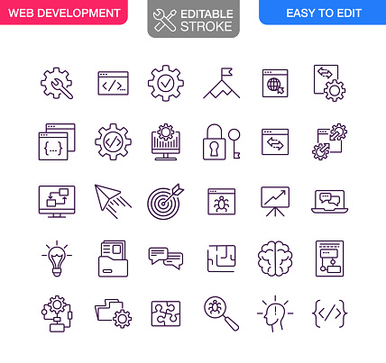 Web development editable stroke icons set. Vector illustration.