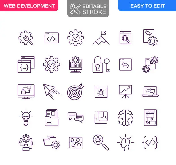 Vector illustration of Web Development  Icons Set Editable Stroke