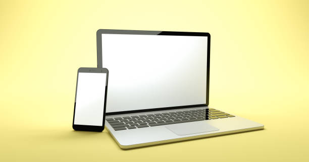 istock Full screen smartphone and laptop mockup design. Digital device set 1338409536