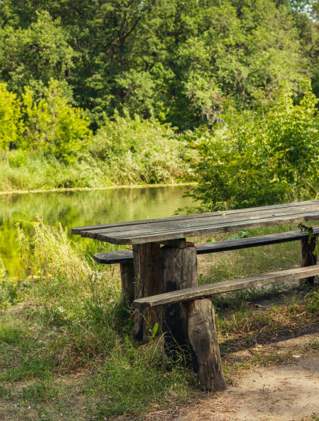 istock old table and bench for travelers on the river bank 1338410328