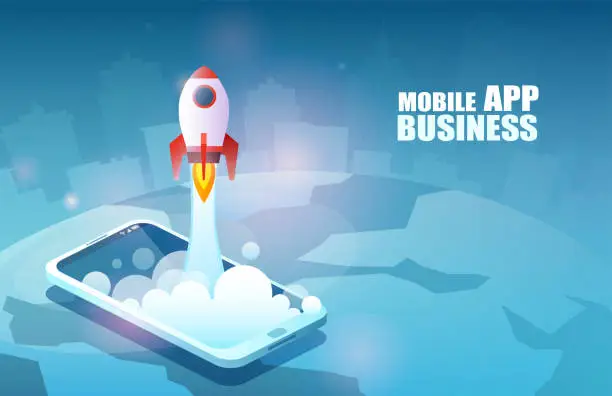 Vector illustration of Mobile app business startup concept