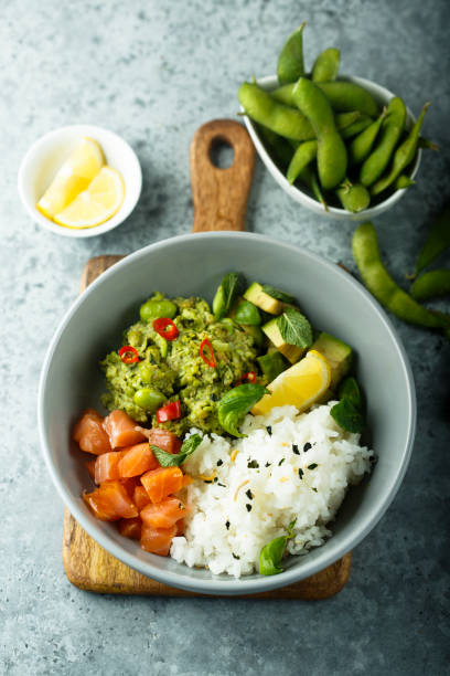 istock Rice bowl with salmon and avocado 1338413834