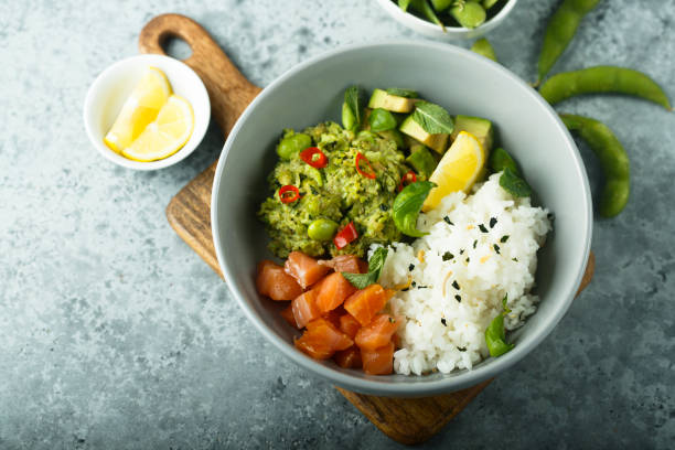istock Rice bowl with salmon and avocado 1338413908