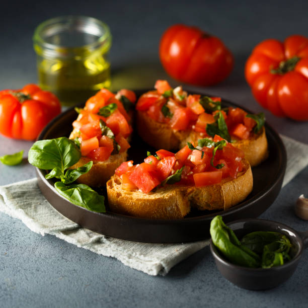istock Bruschetta with tomato and basil 1338414226
