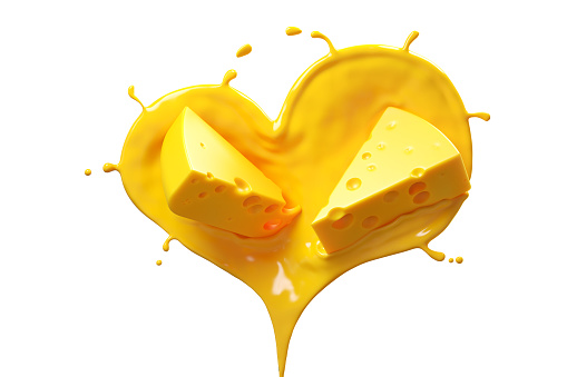 Cheese sauce splashing in the Heart Shape with cheddar cheese