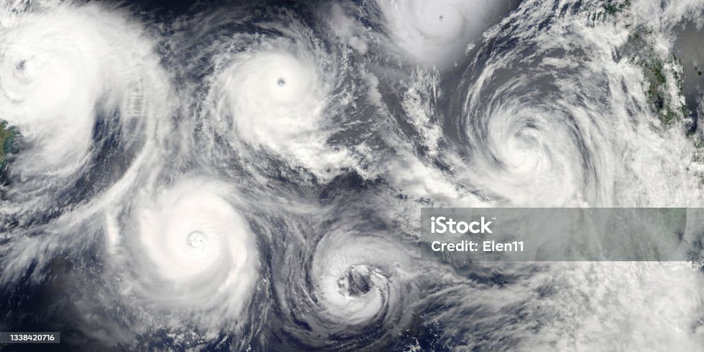 Hurricane season. Collage of a riot of hurricanes due to catastrophic climate change. Satellite view. Elements of this image furnished by NASA. Hurricane season. Collage of a riot of hurricanes due to catastrophic climate change. Satellite view. Elements of this image furnished by NASA.

/nasa urls:
https://images.nasa.gov/details-GSFC_20171208_Archive_e001015.html
https://modis.gsfc.nasa.gov/gallery/individual.php?db_date=2019-09-11
https://eoimages.gsfc.nasa.gov/images/imagerecords/90000/90654/Noru_amo_2017212_lrg.jpg 
(https://earthobservatory.nasa.gov/images/90654/super-typhoon-noru)
https://visibleearth.nasa.gov/view.php?id=144137 Tropical Storm Stock Photo