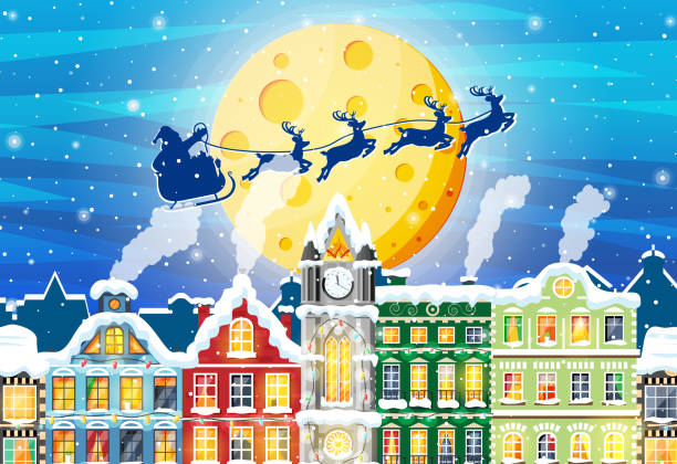 istock Christmas Card with Urban Landscape and Snowfall. 1338421909