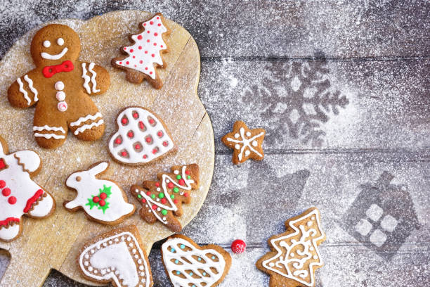 istock Christmas composition with gingerbread men, fir-trees, rabbit. 1338423204