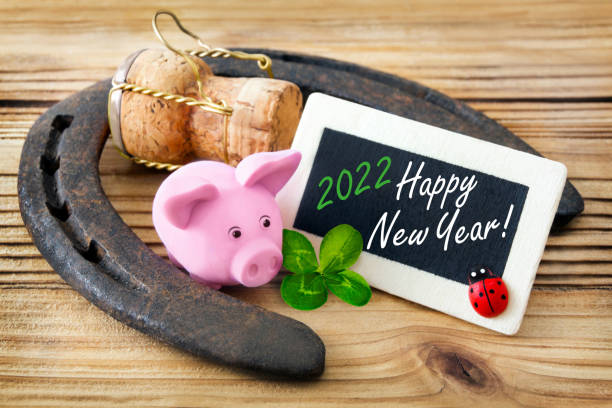 istock Happy New Year 2022 label and decoration 1338423525