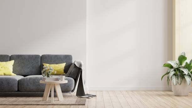 istock Interior wall mockup with sofa in living room with empty white wall background. 1338430330