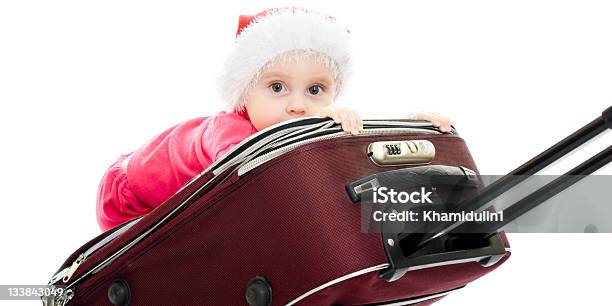 Christmas Baby In The Suitcase Stock Photo - Download Image Now - 12-17 Months, Babies Only, Baby - Human Age