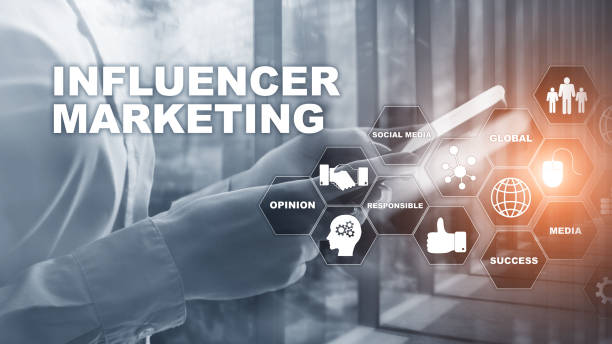 istock Influencer marketing concept in business. Technology, Internet and network. Abstract background mixed media 1338434973