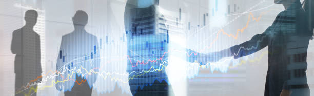 istock Business finance growth graph chart analysing diagram trading and forex exchange concept double exposure 1338435920