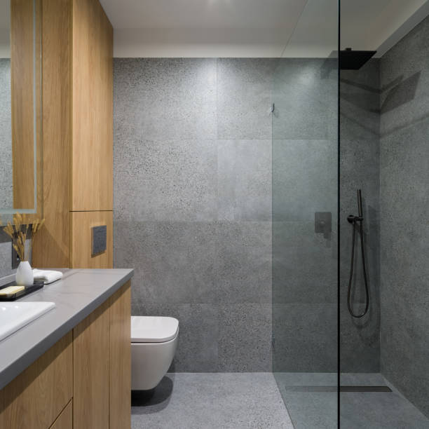 istock Modern bathroom with granite tiles 1338445036