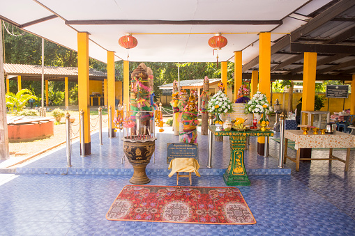 The City Pillar Shrine in the town of Tak in the Province of Tak in Thailand.   Thailand, Tak, November, 2019