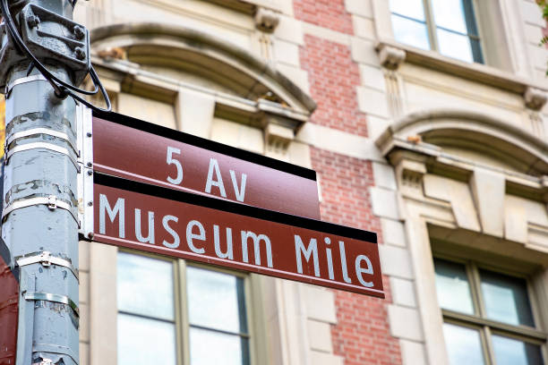 Museum Mile and Fifth Avenue sign Museum Mile and Fifth Avenue street sign in New York City, NY, USA last mile stock pictures, royalty-free photos & images