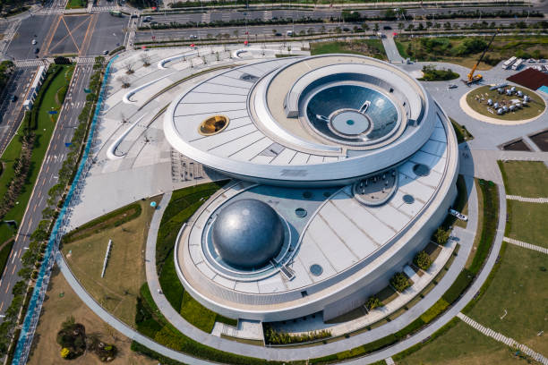 Aerial view of Shanghai astronomy museum building,in China. stock photo