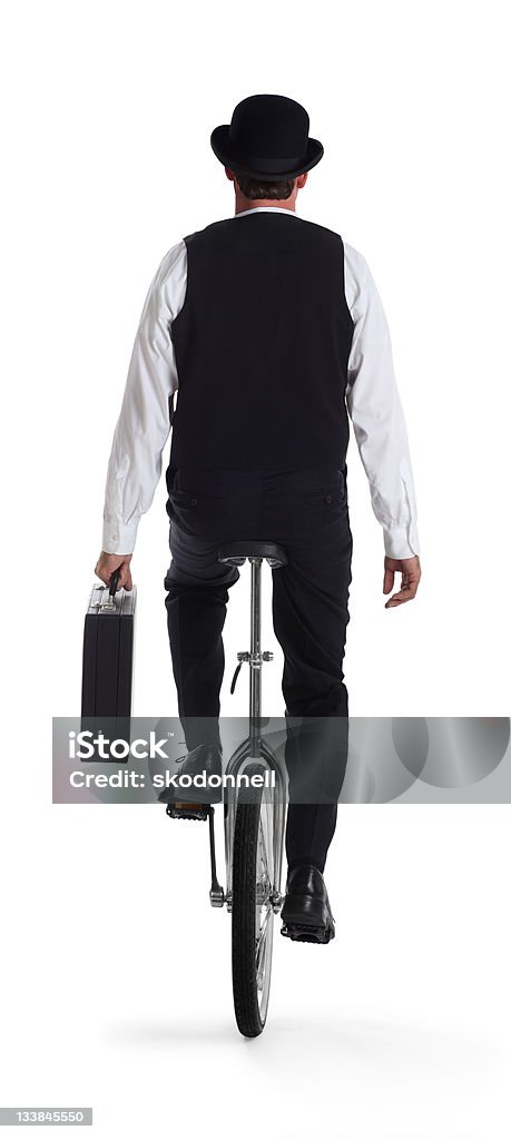 Homem de negócios em Monociclo segurando a pasta - Foto de stock de Adulto royalty-free