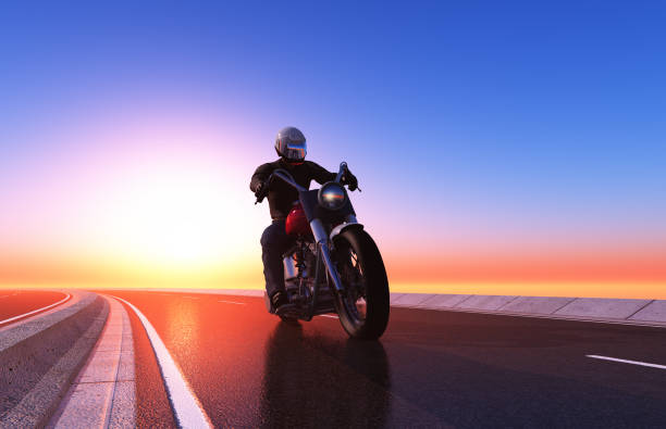 Motorcyclist Motorcyclist on the highway.,3d render motorcycle stock pictures, royalty-free photos & images