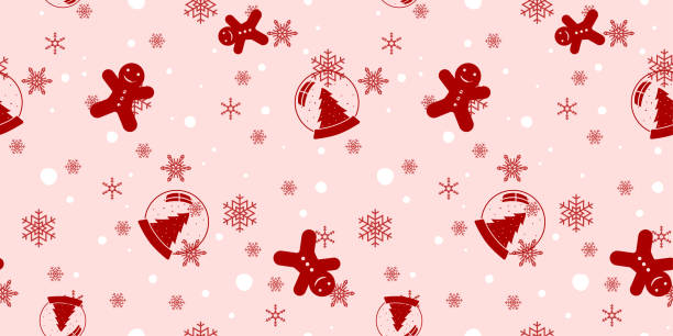 Christmas Seamless Pattern - Pixel Perfect Christmas Seamless Pattern on Pink Background christmas cookies pattern stock illustrations