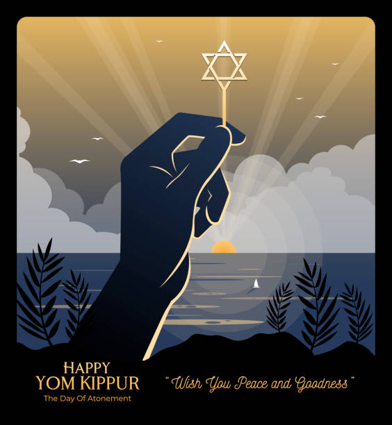 Happy Yom Kippur Celebration An illustration of a hand holding the Star of David on Rosh Hashanah and Yom Kippur celebration day yom kippur stock illustrations