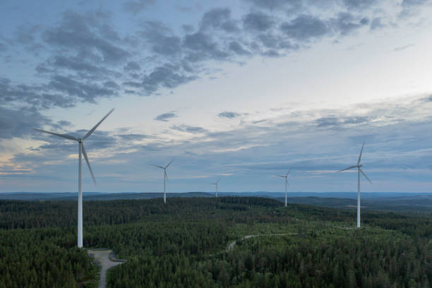 istock Evening view of wind power stations 1338462058