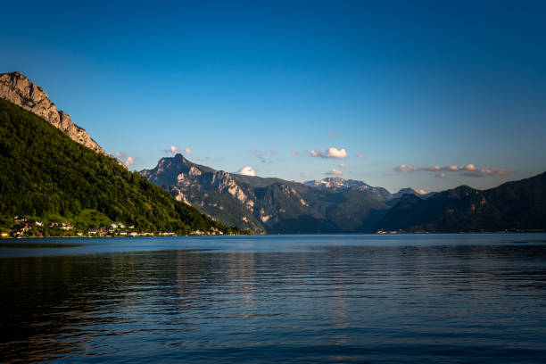 istock Panoramic view of Traunsee lake during sunset 1338468704