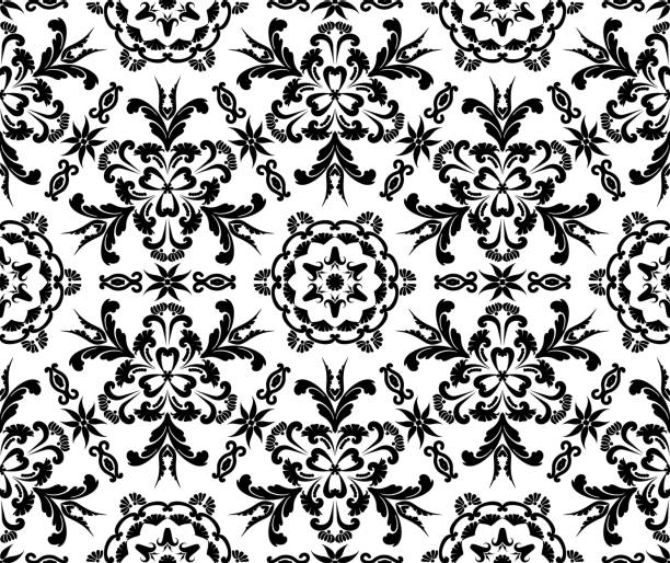 Seamless vintage pattern with vignettes and flowers. Rich Victorian ornament for textile, wallpaper, wrapping or scrapbooking. Damask seamless pattern. Seamless vintage pattern with vignettes and flowers. Rich Victorian ornament for textile, wallpaper, wrapping or scrapbooking. Damask seamless pattern. regency style stock illustrations