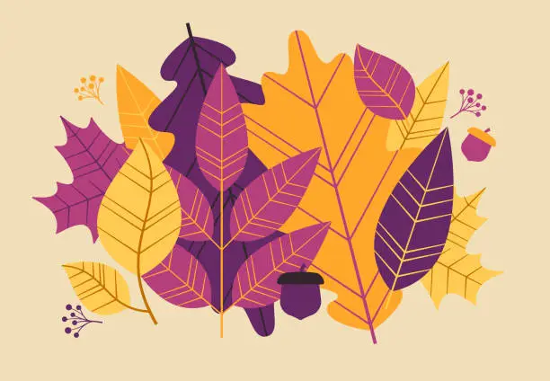 Vector illustration of Fall Autumn Leaves Modern Background Design