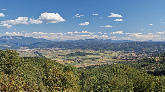 partial view of the Rieti plain or holy valley view from west to east, in the background the city of Rieti