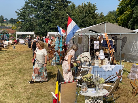 Hulsberg,  the Netherlands, -  September 05, 2021. People visiting a brocante Market  in the Limburg country near the village cold Hulsberg.