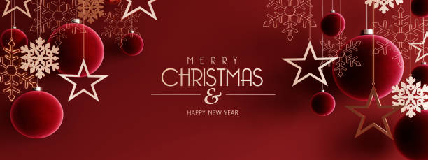 Christmas decoration with happy New Year text on red background