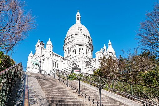 Paris : view on Sacré Coeur basilica and  Montmartre hill. France, March 24, 2021.