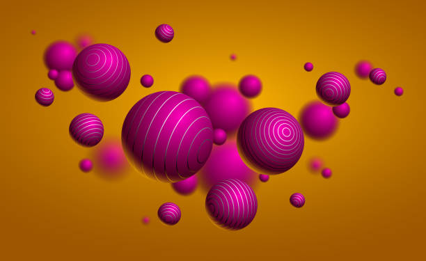 istock Abstract spheres vector background, composition of flying balls decorated with lines, 3D mixed realistic globes, realistic depth of field effect. 1338482294