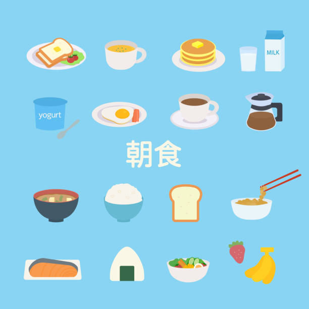 ilustrações de stock, clip art, desenhos animados e ícones de simple and cute breakfast illustration set - coffee fried egg breakfast toast