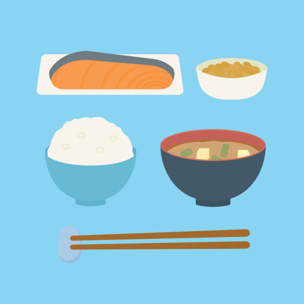 Illustration Of A Simple And Cute Japanese Breakfast Illustration Of A Simple And Cute Japanese Breakfast washoku stock illustrations