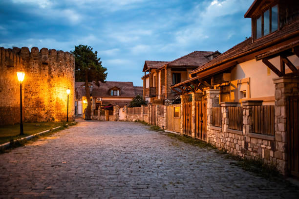Beautiful illuminated streets of Mtskheta village in Georgia