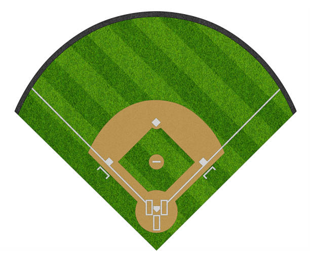 レイアウトのトップビュー空のスポーツ野球場ダイヤモンドは、実際の緑の現実的な草とコピースペースを形作りました。チームスポーツレクリエーション競技の背景 - diamond shaped ストックフォトと画像
