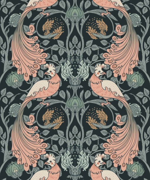 Floral vintage seamless pattern wit birds for retro wallpapers. Enchanted Vintage Flowers.  Arts and Crafts movement inspired. William Morris style Floral vintage seamless pattern wit birds for retro wallpapers. Enchanted Vintage Flowers.  Arts and Crafts movement inspired. Design for wrapping paper, wallpaper, fabrics and fashion clothes. william morris art stock illustrations