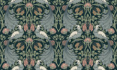 istock Floral vintage seamless pattern wit birds for retro wallpapers. Enchanted Vintage Flowers.  Arts and Crafts movement inspired. William Morris style 1338490643