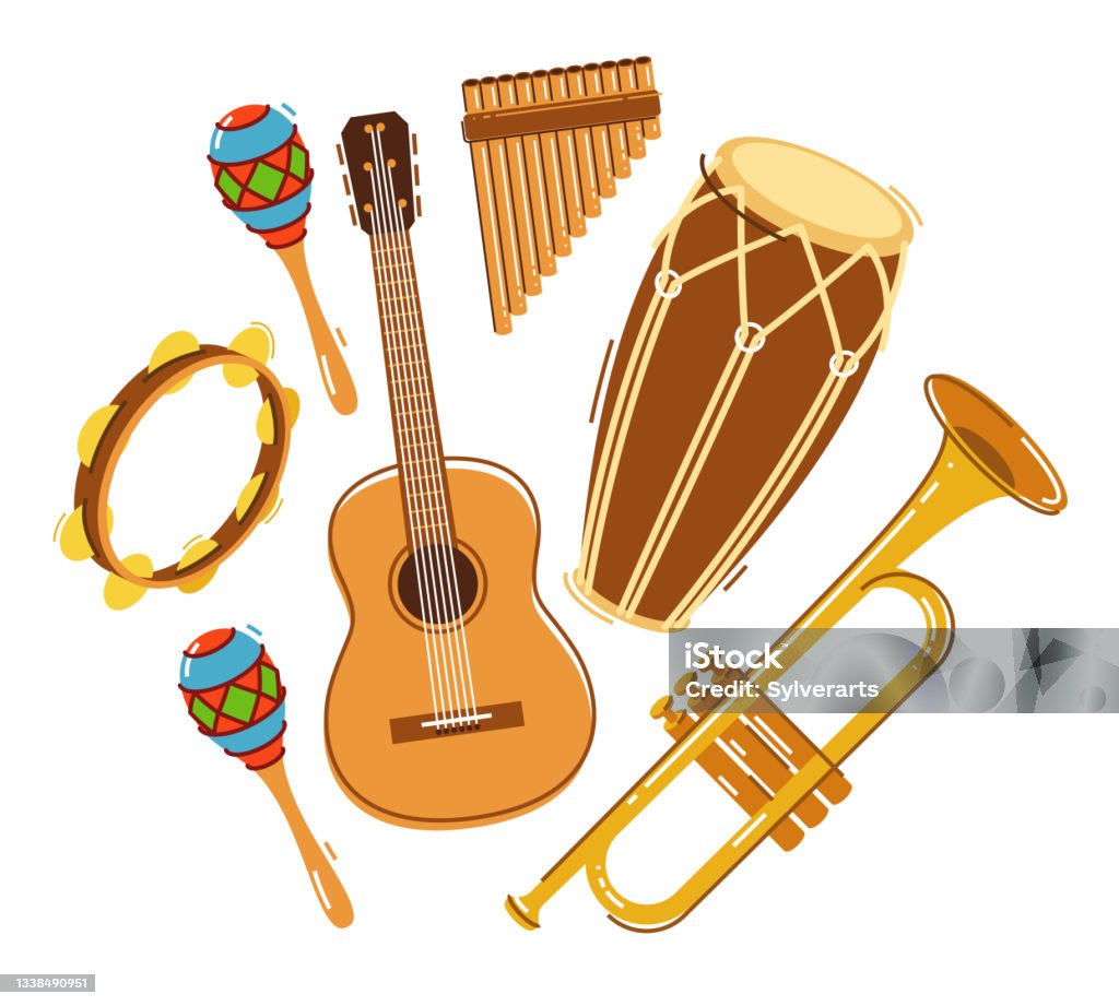 Latin Music Instruments Vector Latin Music Band Salsa Vector Flat Illustration Isolated Over White ...