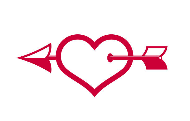 キューピッドハートは、弓ベクトルアイコンやロゴから矢印を持つ、愛の概念に落ちたロマンチックな心、バレンタインテーマ、愛のテーマ。 - cupid love red affectionate点のイラスト素材／クリップアート素材／マンガ素材／アイコン素材