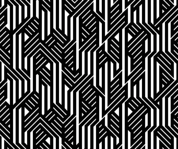 Vector illustration of Tech style seamless linear pattern vector, monochrome circuit board lines endless background wallpaper image, black and white geometric design techno micro picture.