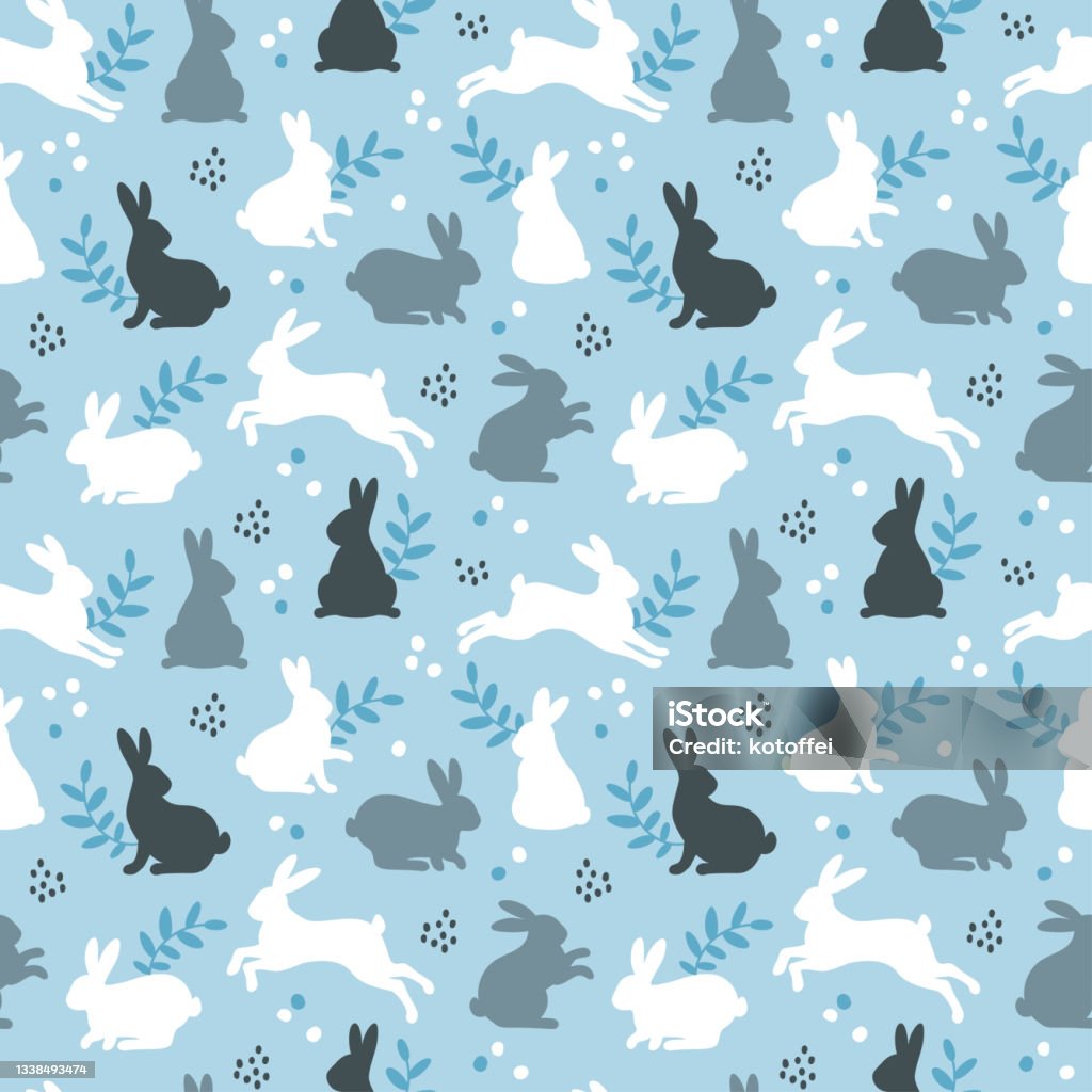 Rabbit Pattern Blue Blue Seamless Pattern With Rabbits Stock Illustration - Download Image ...