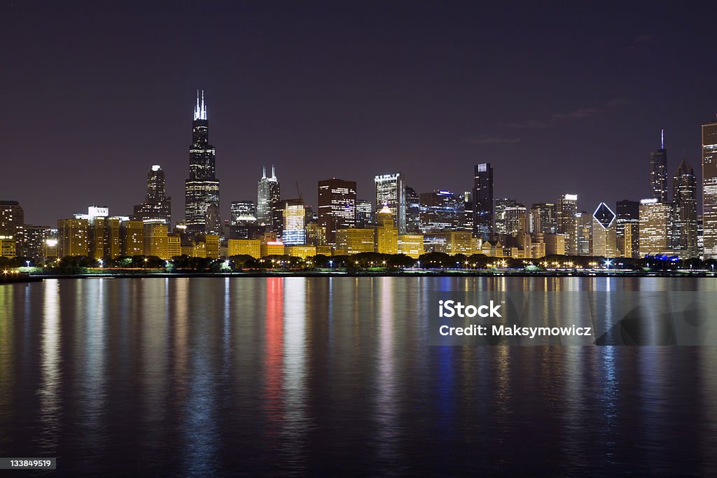 Night View at Downtown Chicago Night View at Downtown Chicago and lake Michigan Chicago - Illinois Stock Photo