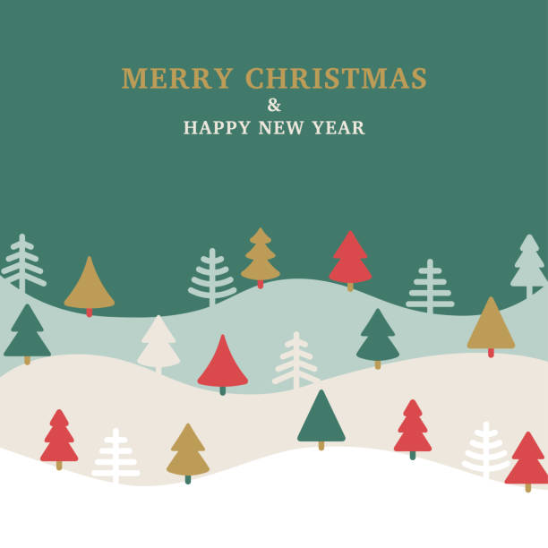 ilustrações de stock, clip art, desenhos animados e ícones de winter landscape christmas fir tree - christmas card